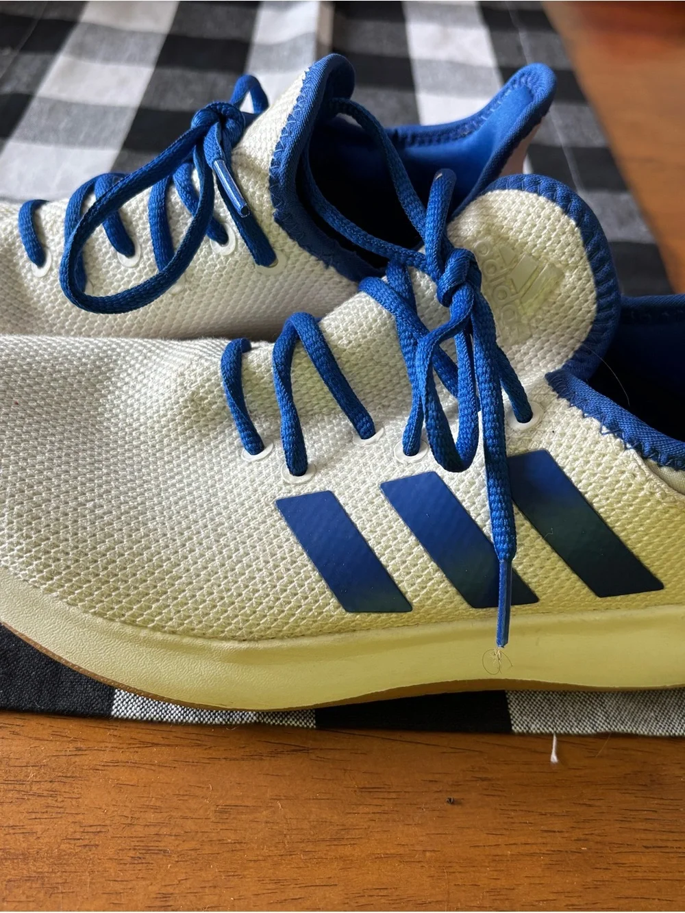 adidas Kids White Sneakers with Blue Stripes and Laces